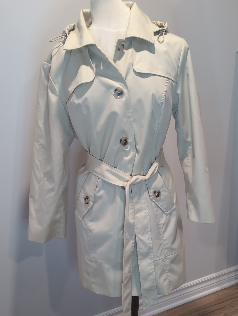 San Francisco Light Cream Mid Thigh Trench Coat Size XL Women's